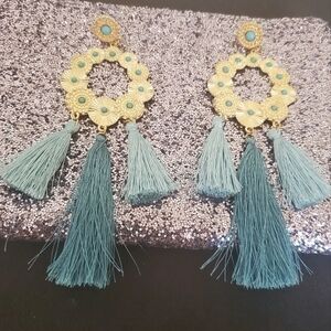 Gold circle embellished tassels earrings